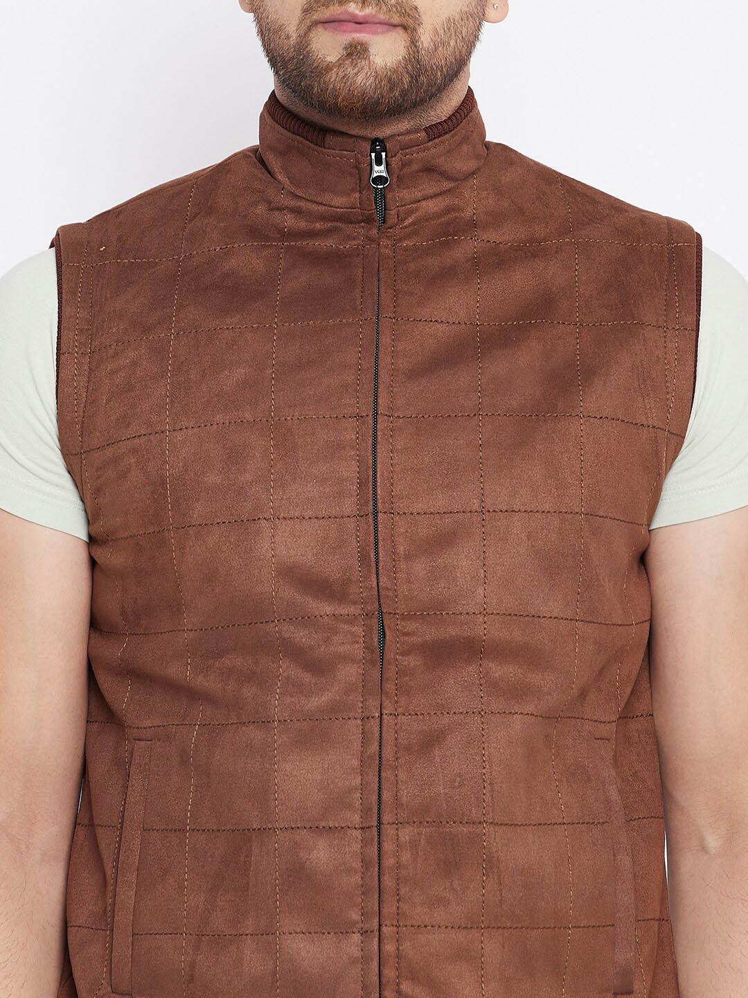 Shop Men Brown Suede Bomber Leather Vests