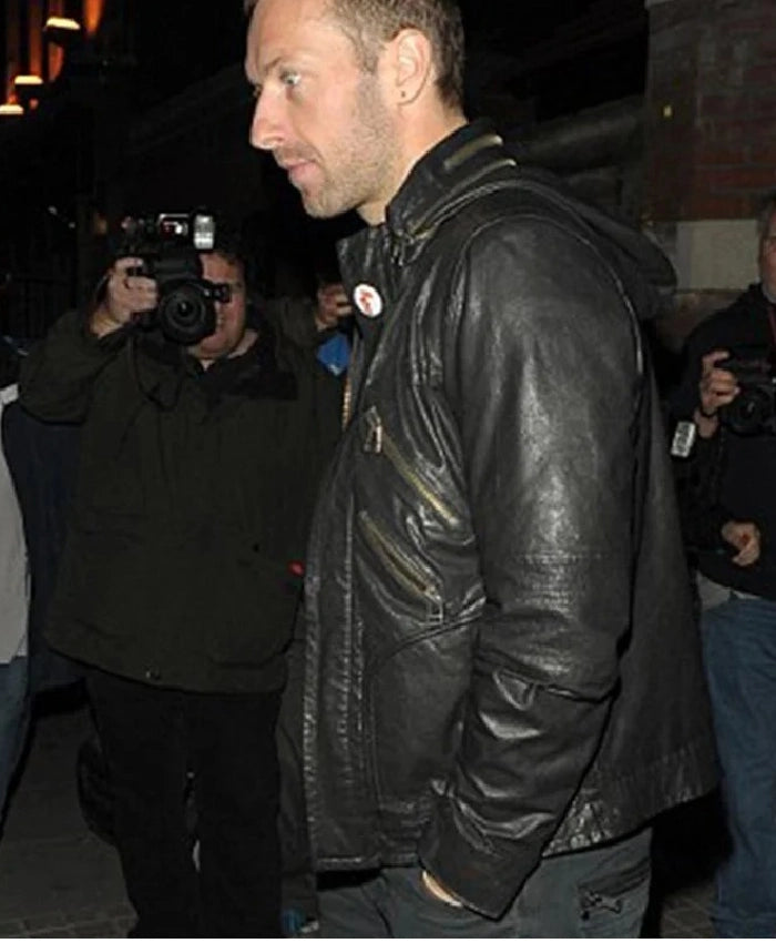 Shop Chris Martin Coldplay Black Hooded Leather Jacket