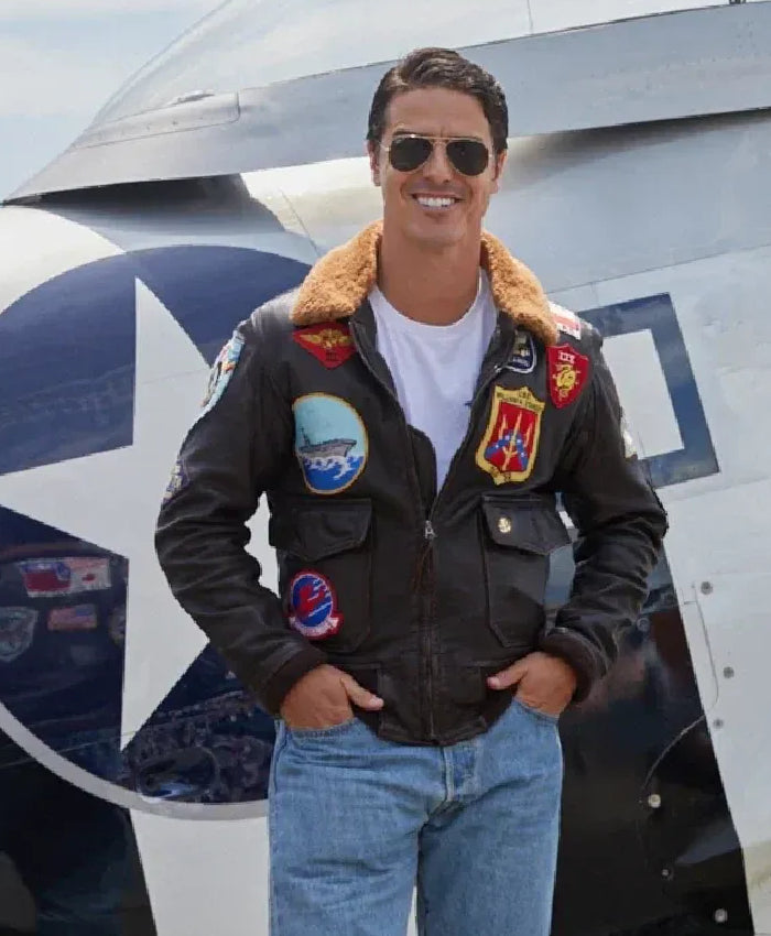 Shop Top Gun Tom Cruise Pete Maverick Pilot Flight Bomber Leather Jacket