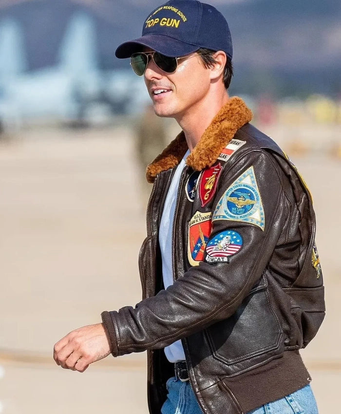Shop Top Gun Tom Cruise Pete Maverick Pilot Flight Bomber Leather Jacket